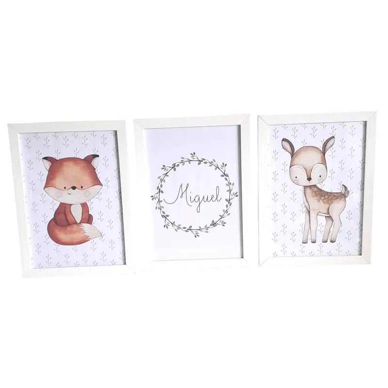 Trio Quadros Decorativos c/ Vidro - A4 - Escolha o Tema