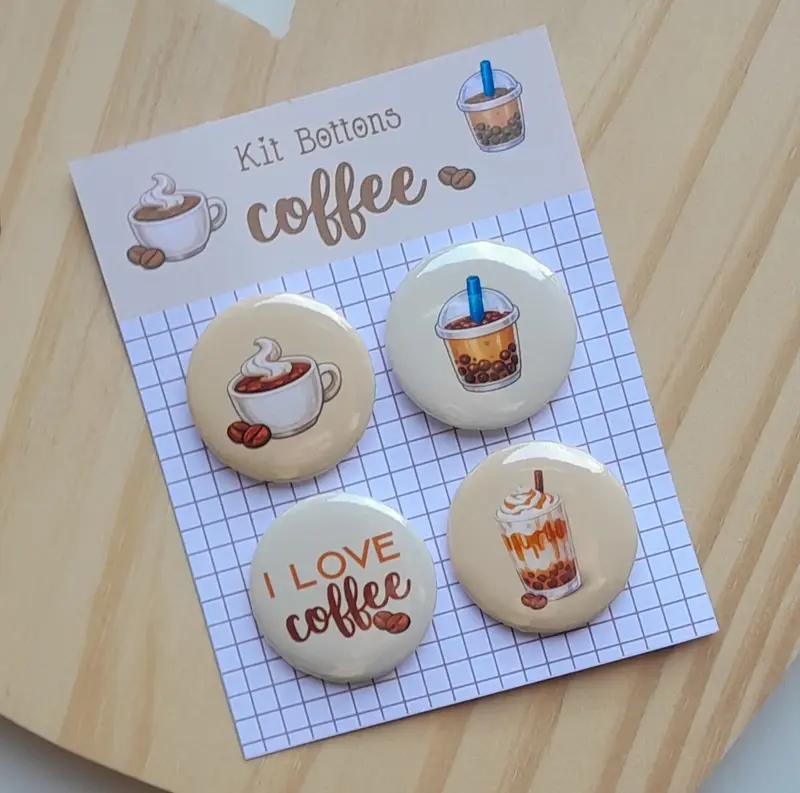 Cartela com 04 Bottons - Tema Coffee