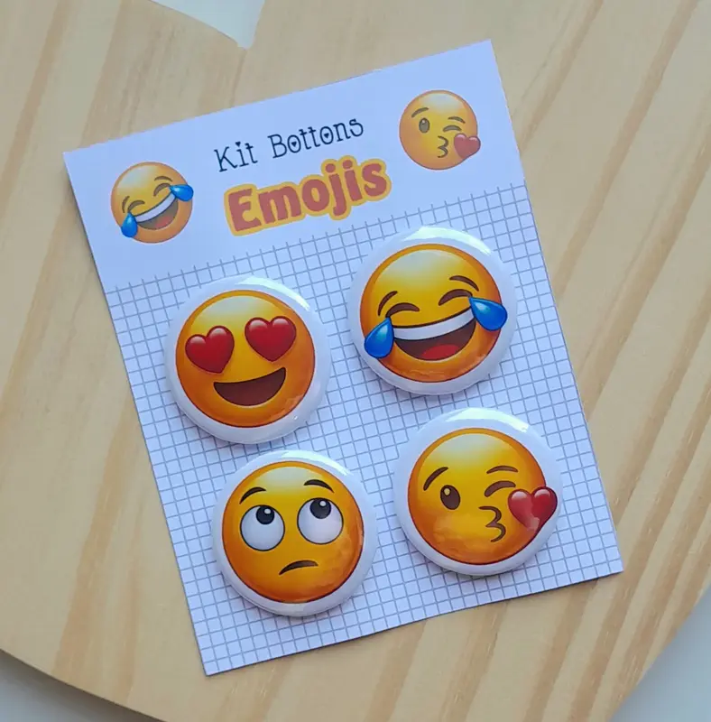 Cartela com 04 Bottons - Tema Emojis