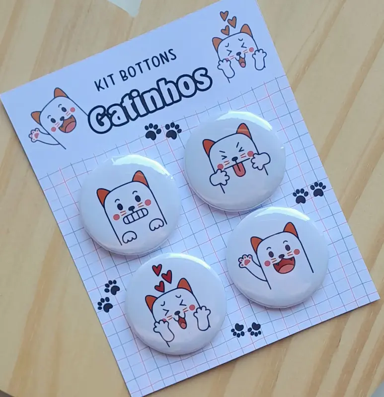 Cartela com 04 Bottons - Tema Gatinhos